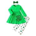 thumbnail image 1 of Baby Girl St. Patrick's Day Dress Set Clover Print Crew Neck Long Sleeve Pullover Tops Skirts Outfits Mesh Dresses Summer Clothes,Light Green,3-4 Years, 1 of 6