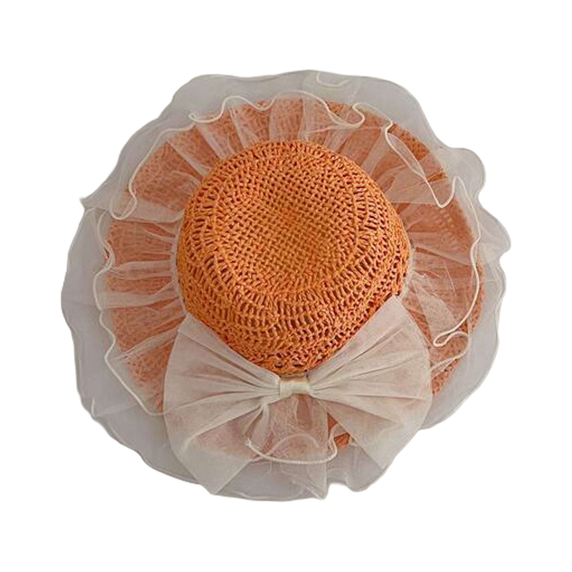 Baby Girl Straw Hat Lace Bow Wide Brim Sun Caps Summer Beach Hats