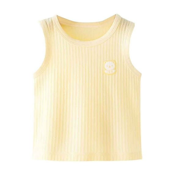 Baby Girl Summer Clothes Baby Toddler Summer Sleeveless Solid Car Panda Dinosaur Bunny Print Breathable Tank Top Summer Tops Yellow 4 Years-5 Years