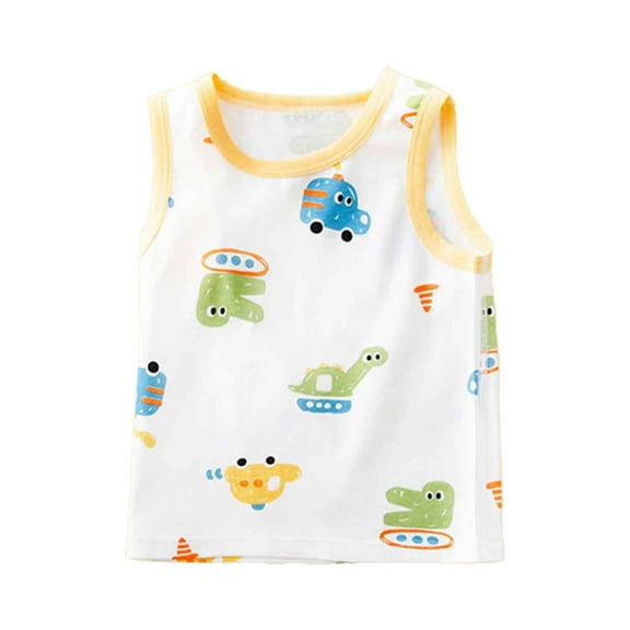 Baby Girl Summer Clothes Baby Toddler Summer Sleeveless Solid Car Panda Dinosaur Bunny Print Breathable Tank Top Toddler T Shirts Yellow 9 Months-12 Months