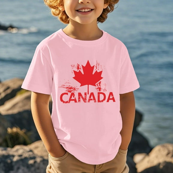 Baby Girl Summer Clothes Canada Day Theme Maple Leaf Print Children Boys and Girls Casual Trendy Short Sleeved T Shirt Toddler T Shirts Pink 3 Years-4 Years