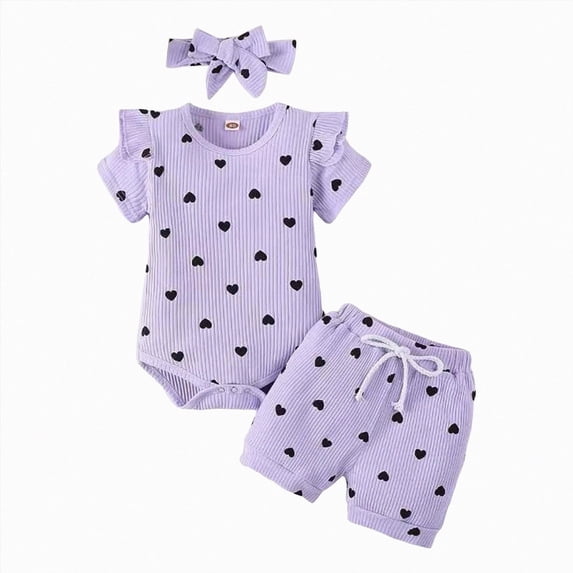 Baby Girl Summer Clothes Cute Bowknot Romper Shorts Outfits Ruffle Short Sleeve Bodysuit Tops Newborn Set Outfit