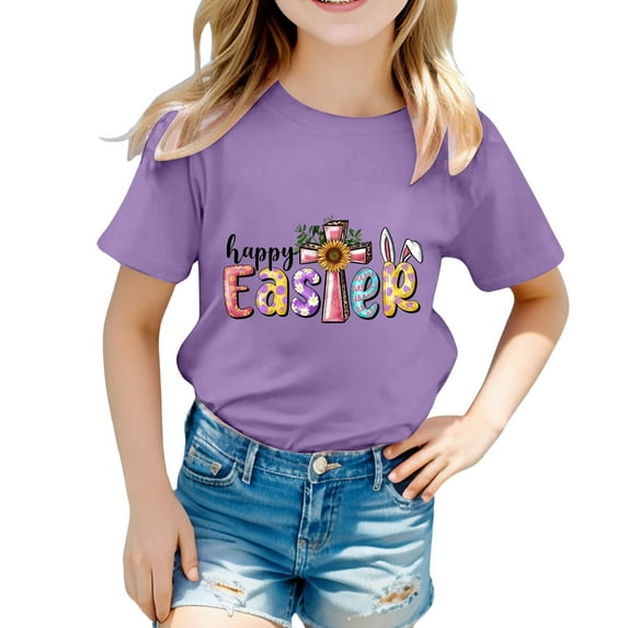 Baby Girl Summer Clothes Kid Girls Easter Cute Graphic Round Neck Short Sleeve Tee Summer Casual T Shirt Baby Boy Summer Clothes 3 Years-4 Years