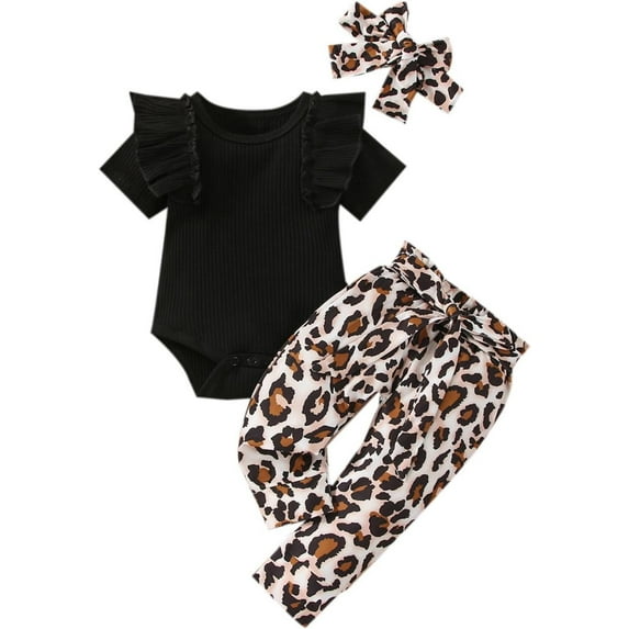Baby Girl Summer Clothes Newborn Short Sleeve Outfits Infant Leopard Clothing Set 0-24 Months
