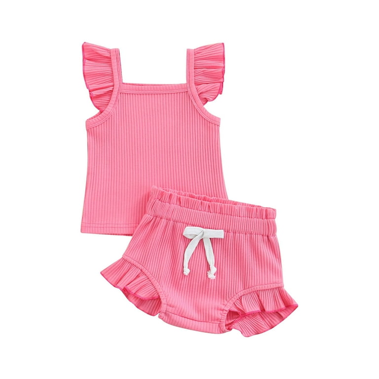 Baby Girl Summer Clothes Set Infant Solid Outfit Newborn Pure Color Bodysuit Drawstring Shorts Walmart