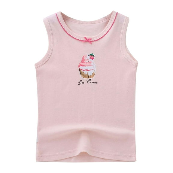 Baby Girl Summer Clothes Toddler Kids Girls Summer Cotton Thin Undershirt Cartoon Prints Vest Sleeveless T Shirt Summer Tops Pink 12 Years-13 Years