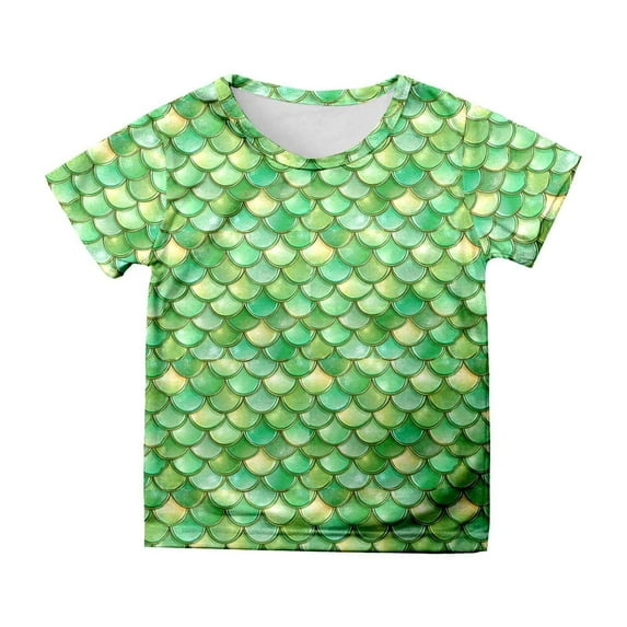 Baby Girl Summer Clothes Toddler Kids Girls'summer Multicolor Fish Scale Print Casual T Shirt Short Sleeve Top Toddler T Shirts Green 3 Years-4 Years