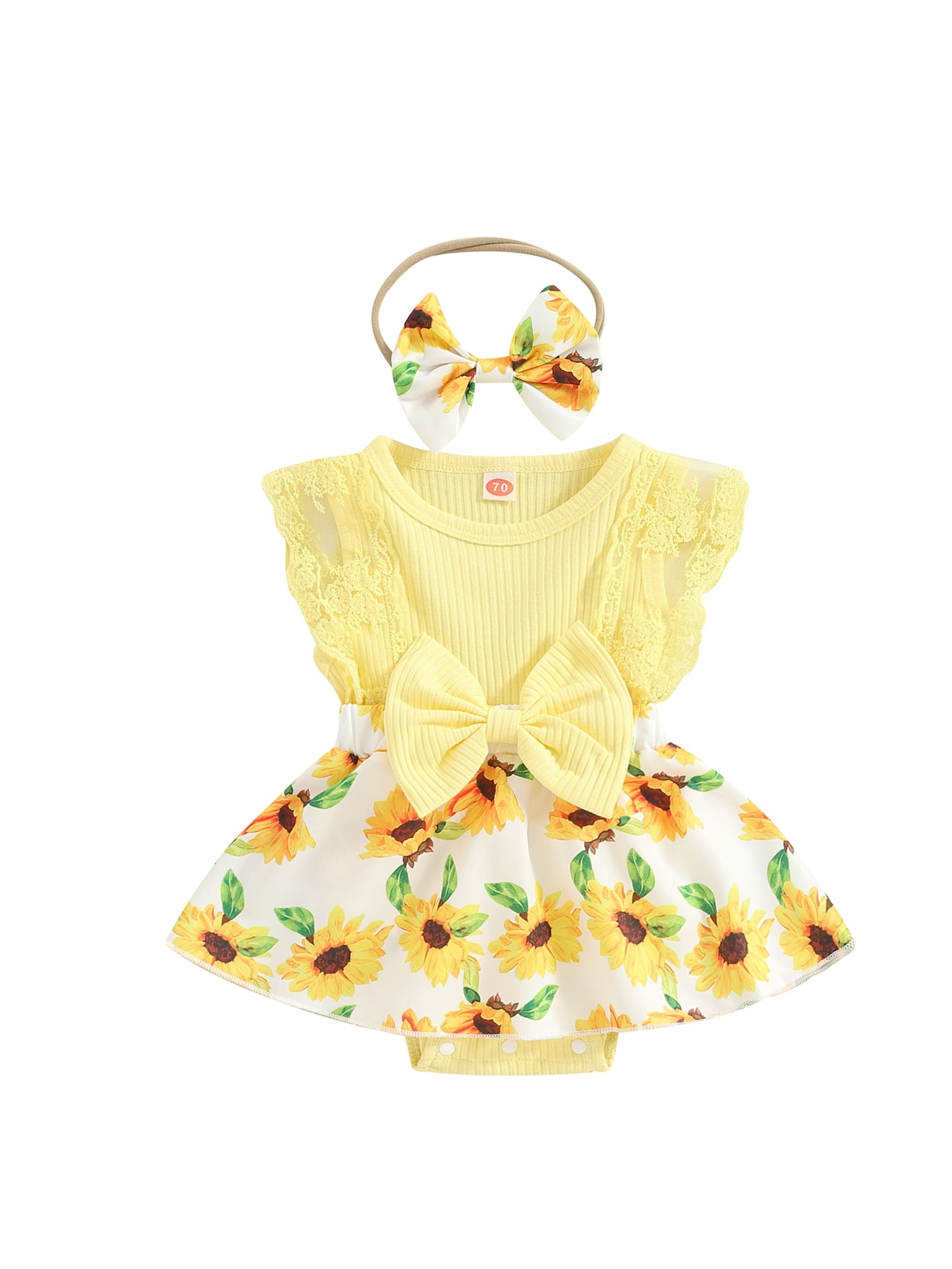 Baby Girl Summer Jumpsuit Floral Print Lace Patchwork Romper Dress and