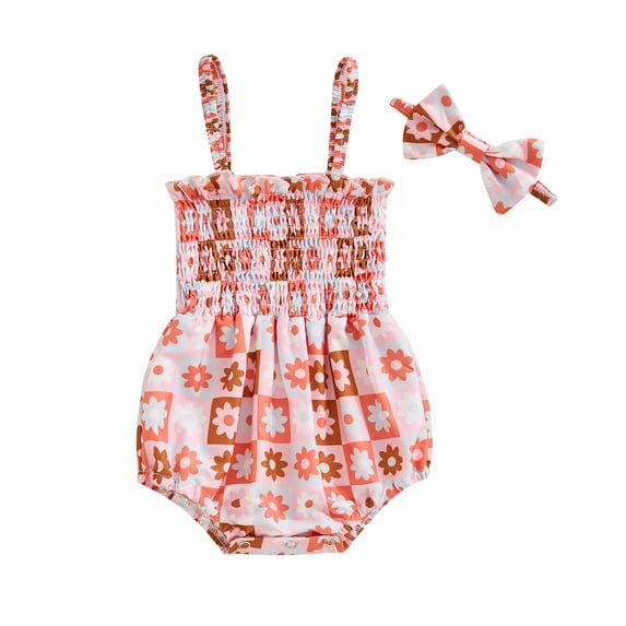 Baby Girl Summer Jumpsuit Floral Print Sleeveless Romper and Headband Set Cute Fashion Clothes Outfits