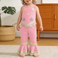 thumbnail image 1 of Baby Girl Summer Outfit Floral Crochet Ruffle Sleeveless Camisole Tops Trousers Kids Girl Clothes Pink 2-3 Years, 1 of 7