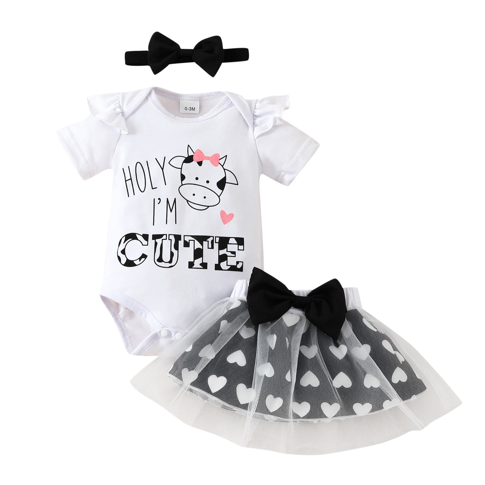 Newborn Baby Girl Hockey Outfit - Short Sleeve Romper, Flared Pants & Headband Set (Summer Clothes)