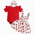 thumbnail image 1 of Baby Girl Summer Outfits Set Cute Cartoon Printed Short Sleeve Top Pinafore Dress Three Piece Set Newborn Baby Girl Clothes, 1 of 5