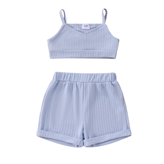 Baby Girl Summer Outfits Solid Color Sleeveless V-Neck Crop Cami Tops with Elastic Waist Shorts Set Newborn Infant Clothes
