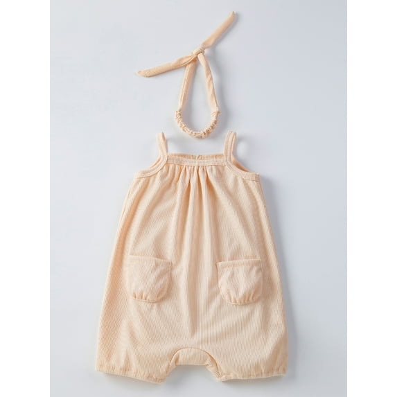 Baby Girl Summer Overalls Jumpsuit Solid Color Sleeveless Romper Shorts and Headband Set Cute Fashion Clothes Outfits