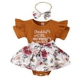 thumbnail image 1 of Baby Girl Summer Romper, 3 6 12 18M Short Sleeve Round Neck Bow Front Patchwork Skirt Bodysuit, 1 of 10