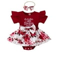thumbnail image 1 of Baby Girl Summer Romper, 3 6 12 18M Short Sleeve Round Neck Bow Front Patchwork Skirt Bodysuit, 1 of 10