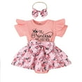 thumbnail image 1 of Baby Girl Summer Romper, 3 6 12 18M Short Sleeve Round Neck Bow Front Patchwork Skirt Bodysuit, 1 of 10