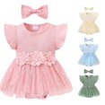 thumbnail image 1 of Baby Girl Summer Romper Dress Fly Sleeve Flower Embroidery Mesh Skirt Ribbed Bodysuit Girls 7-8 Clothes 3-6 Months, 1 of 9