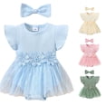 thumbnail image 1 of Baby Girl Summer Romper Dress Fly Sleeve Flower Embroidery Mesh Skirt Ribbed Bodysuit Girls 7-8 Clothes 6-9 Months, 1 of 9
