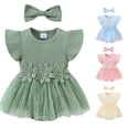 thumbnail image 1 of Baby Girl Summer Romper Dress Fly Sleeve Flower Embroidery Mesh Skirt Ribbed Bodysuit Girls 7-8 Clothes 9-12 Months, 1 of 8
