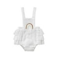 thumbnail image 1 of Baby Girl Summer Ruffle Romper Sleeveless Elastic Waist Rainbow Embroidery Strap Bodysuit, 1 of 9
