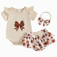 thumbnail image 1 of Baby Girl Summer Short Set Baby Girl Football Outfit Ruffle Sleeve Romper & Ruffled Bloomers with Headband 3-Piece Set, 1 of 5