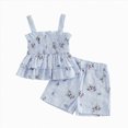 thumbnail image 1 of Baby Girl Summer Short Set Baby Girl Summer Outfit Floral Print Ruffle Smocked Top & Shorts 2-Piece Soft Clothing Set, 1 of 8