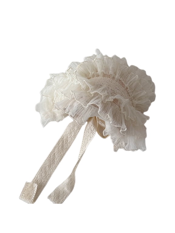 Baby Girl Sun Protective Hat French Princess Hat Breathable Lace-up Straw Cap Large Brimmed Hat Girls Headdress