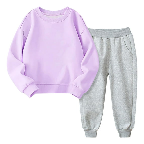 Baby Girl Sweatsuit Set - Toddler Girls' 2 Piece Fleece Sweatshirts and Jogger Set - Kids Outfits Sets Winter Casual Long Sleeve Crew Neck Pullover Tops and Pants Sets B-2-Purples 11T
