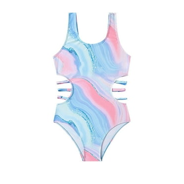 Baby Girl Swimsuit 1 Piece Cut Out Swimwear Summer Tie Dye Beach Sport Bathing Kids Bathing Suits Girls,Size 7 Years-8 Years