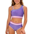 thumbnail image 1 of Baby Girl Swimsuit 6-9 Months Ruffle Hem Color Block Little Girls' Swimwear Stretchable Fabric 2 Piece Bathing Suit Strap Swimwear Swimsuits for, 1 of 3