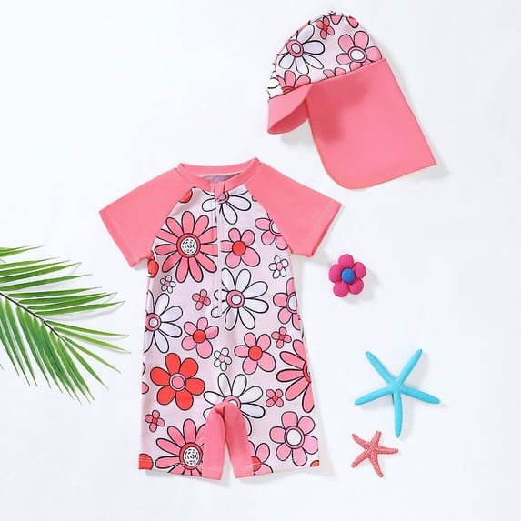 Baby Girl Swimsuit 6-9 Months Ruffle Hem Color Block Little Girls' Swimwear Stretchy 2 Piece Swimsuit Bikini Bathing Suit Summer Beach