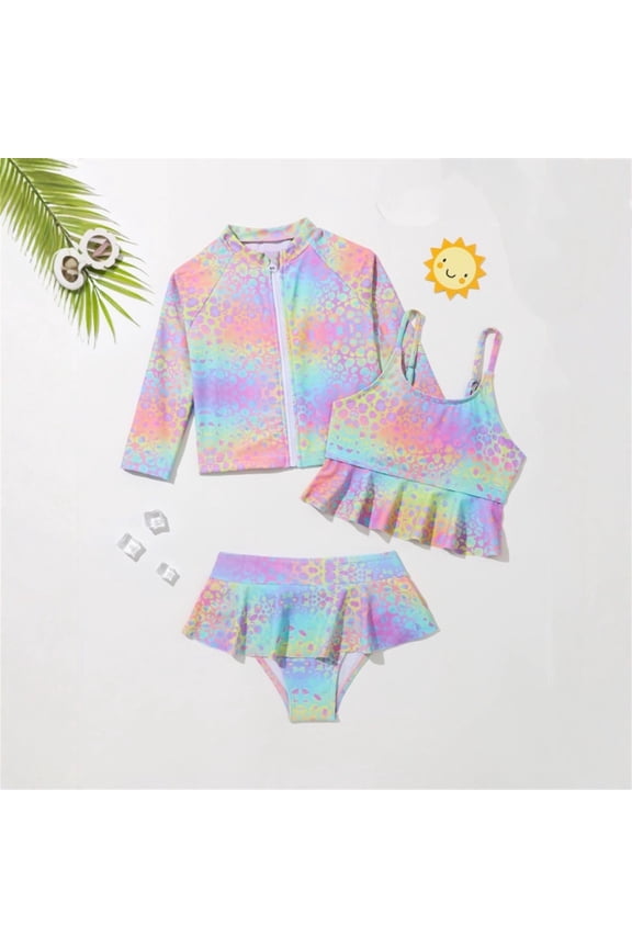 Baby Girl Swimsuit Girl's Long Sleeve Rash Guard Three Piece Swimsuits with Jacket Baby Girl Bathing Suit Multicolour 3-4 Years