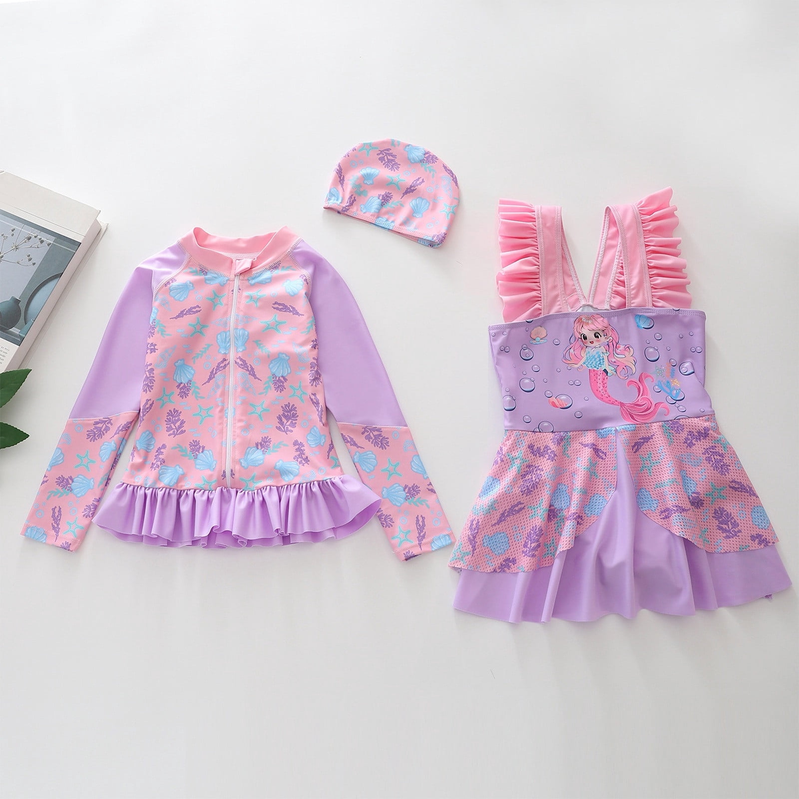 Baby Girl Swimsuit Girl's Long Sleeve Two Piece Skirt Style Swimsuits ...