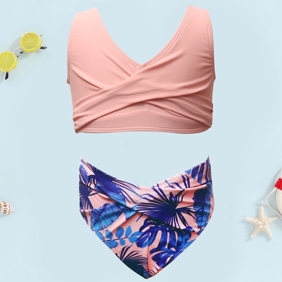 Baby Girl Swimsuit Girl's Two Piece Upf 50 Sun Rash Guard Bikini Set with Swim Shorts Toddler Bathing Suit Girl Pink 4-5 Years