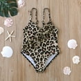 thumbnail image 1 of Baby Girl Swimsuit One Piece Leopard Print Ruffled Hem Spaghetti Straps Backless for Beach Toddler&nbsp;Bathing Suit&nbsp;Girl Khaki 2-3 Years, 1 of 9