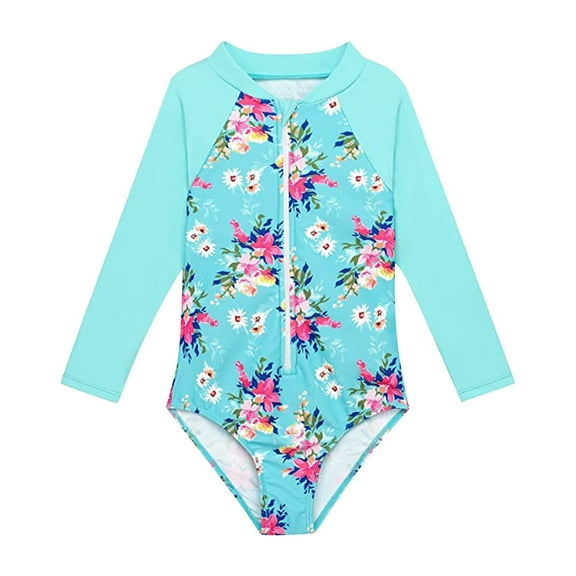 Baby Girl Swimsuit Rash Guard Long Sleeve 1 Piece Zipper Upf 50  Sun Protections Bathing Suits For Girls,Size 2 Years-3 Years