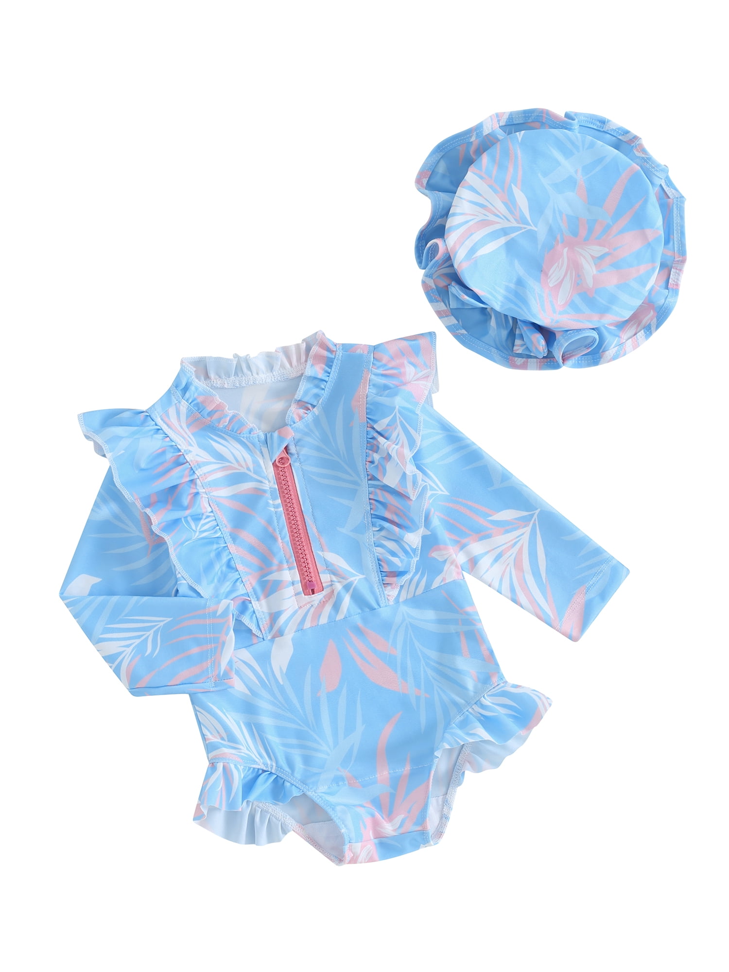 Baby Girl Swimsuit Ruffle Long Sleeve Zipper Swimsuits Rash Guard