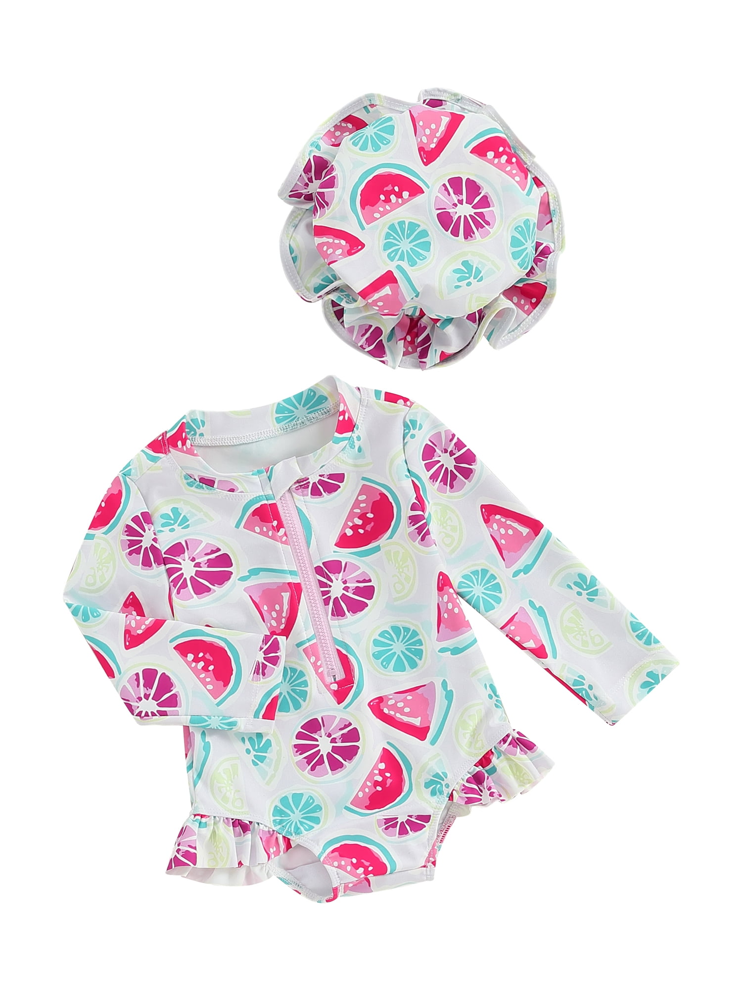 Baby Girl Swimsuit Ruffle Long Sleeve Zipper Swimsuits Rash Guard