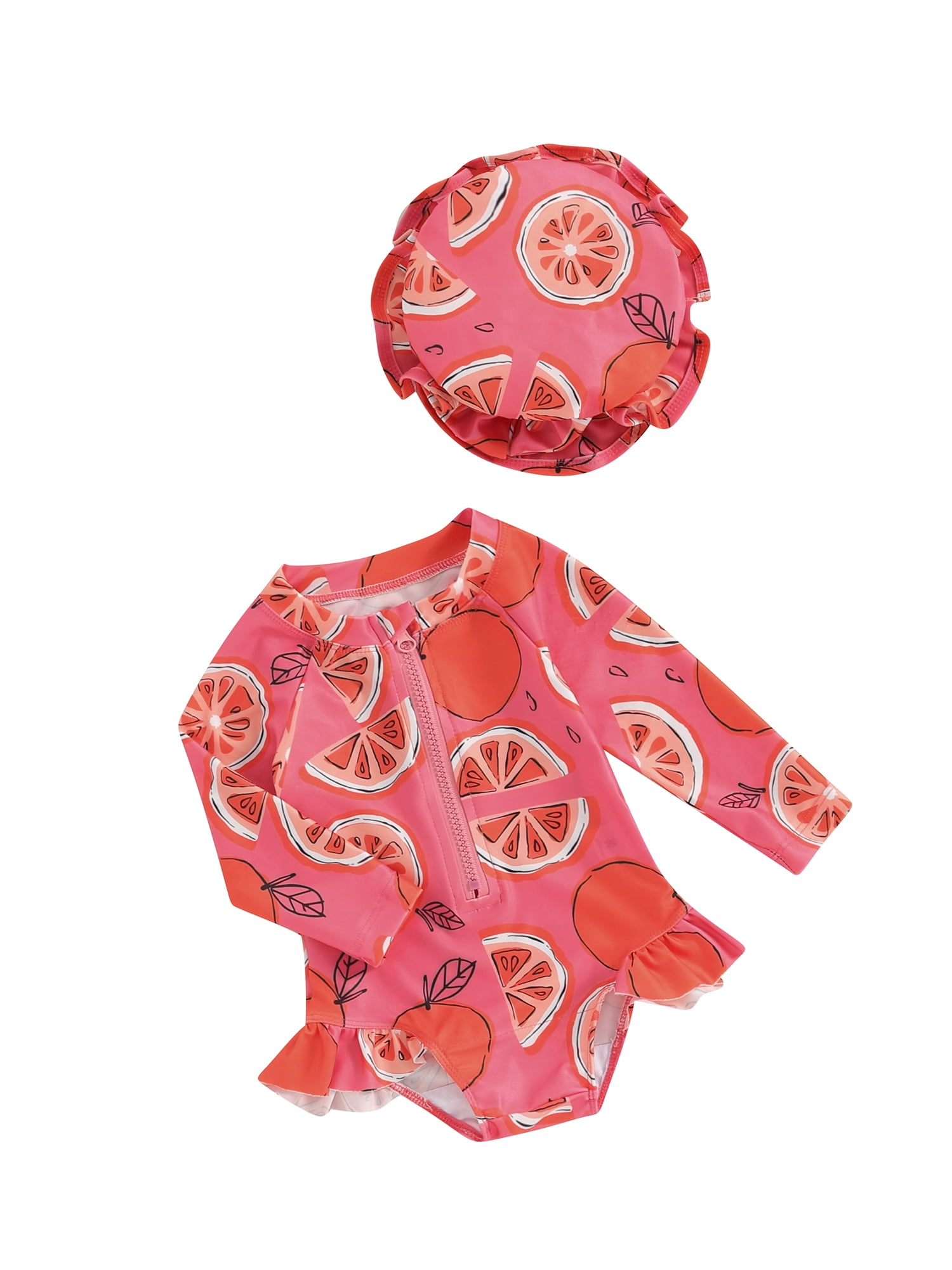 Baby Girl Swimsuit Ruffle Long Sleeve Zipper Swimsuits Rash Guard