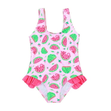Baby Girl Swimsuit Summer Cartoon Prints Ruffles 1 Piece Beach Bikini Girls Cover Ups for Swimwear Beige