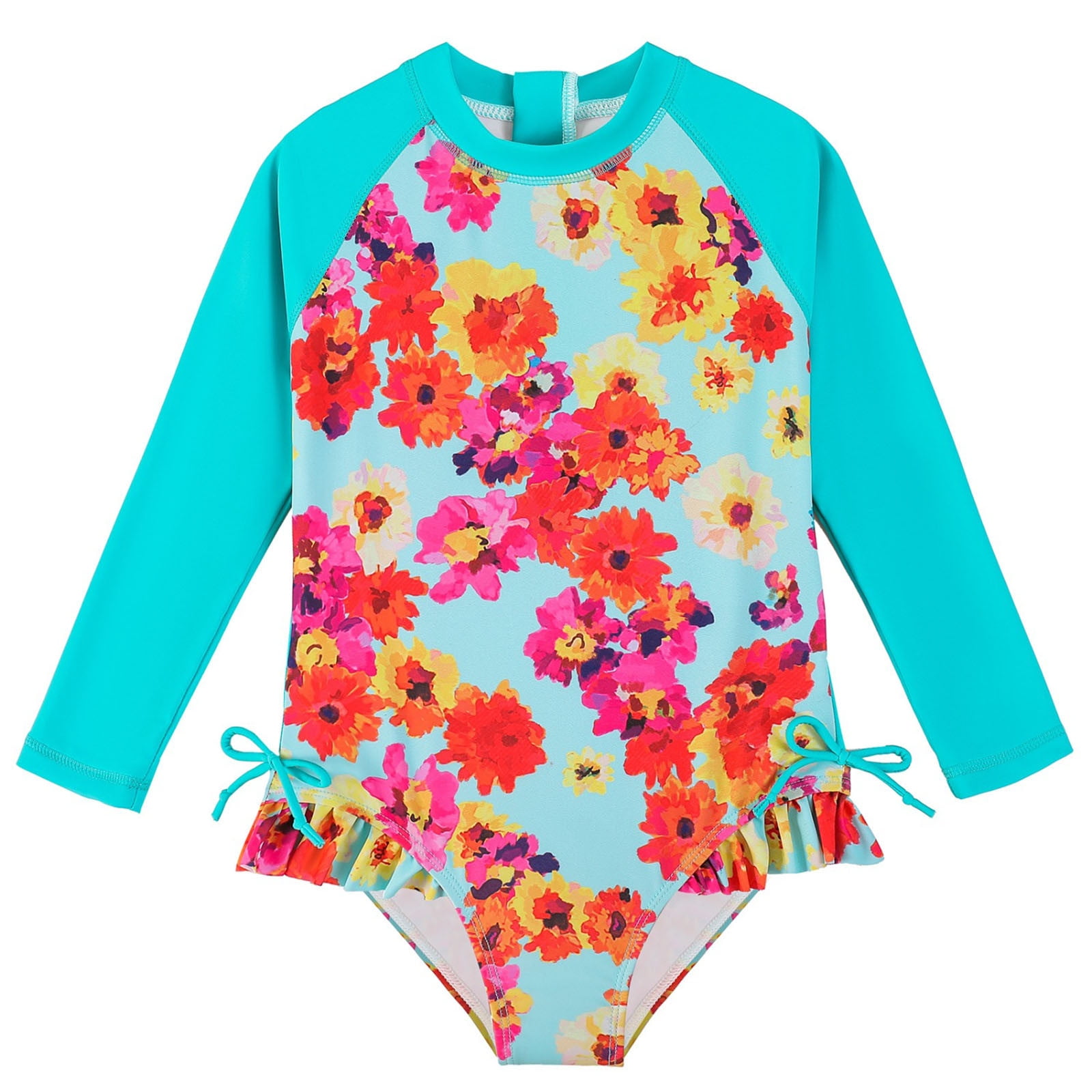 Baby Girl Swimsuit Summer Long Sleeve Ruffle Floral Print Onesie