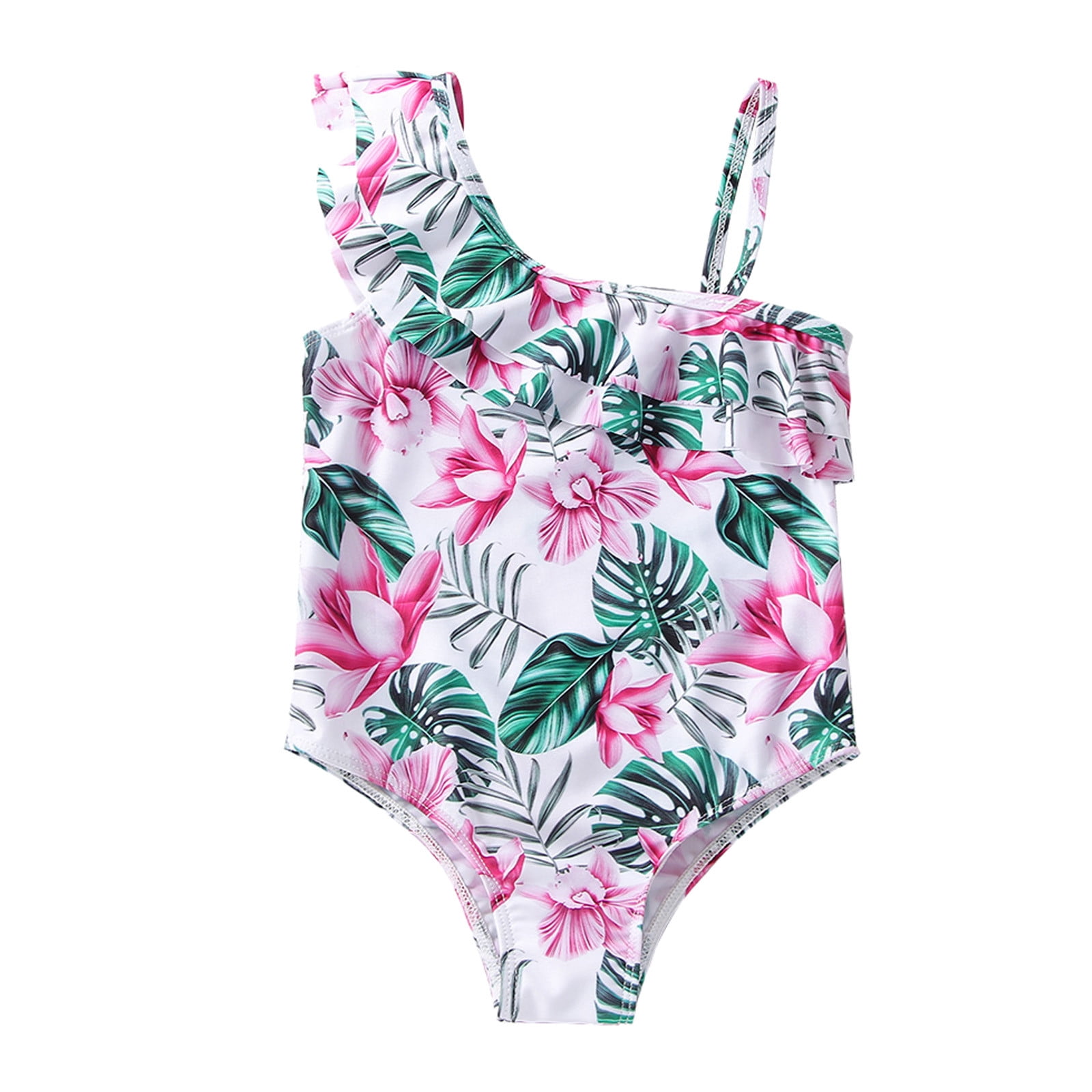 Baby Girl Swimsuit Summer Ruffles Flowers Prints 1 Piece Beach Onesie ...