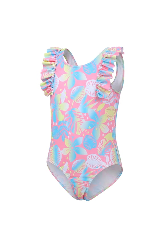 Girls One Piece Swimsuits Toddler Ruffled Cute Girls Bathing Suit Summer Beach 5T Swimsuit Girls