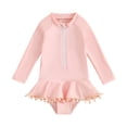 thumbnail image 1 of Baby Girl Swimsuits Summer Solid Color Zipper Long Sleeves Jumpsuit for Toddler Bathing Suits Beachwear, 1 of 10