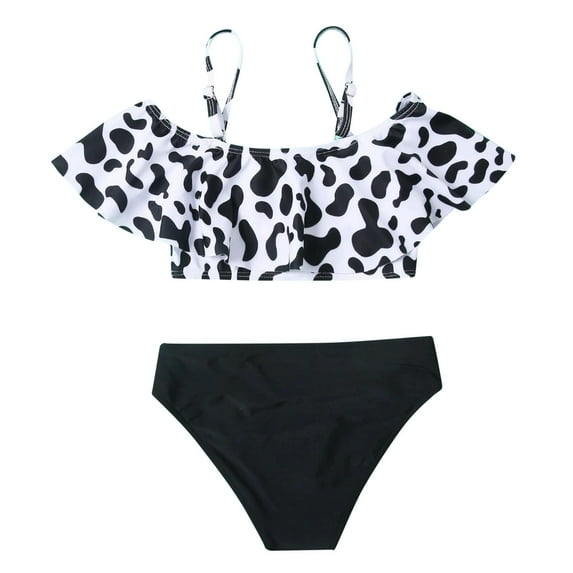Youmylove Baby Girl Swimwear Outfits Cartoon Cow Print Suspender Solid Color Shorts Summer 2PCS Bikini Swimsuit Swimming Pool Swim Suit