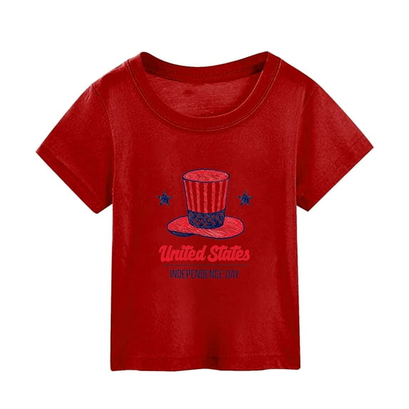 Baby Girl T-Shirt America Patriotic Tees For Kids Unisex 4th of July Shirt Tops Short Sleeve Crew Neck T Shirts Red Size 1-2 Years