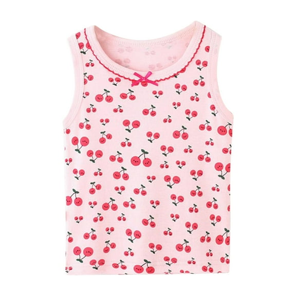 Baby Girl Tank Tops Active Shirt Cotton Halter Summer Thin Floral Cute Printing Cami Tops Classic Girls Undershirts Red 18-24 Months