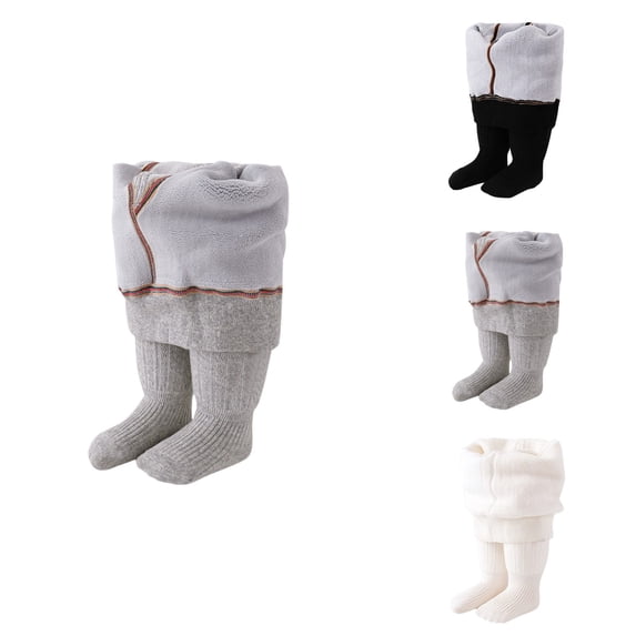 Baby Girl Thick Knit Footed Tights, Warm Winter Pantyhose with Bowknot, Lined Thermal Leggings for Cold Weather Cozy Comfortable Toddler Wear