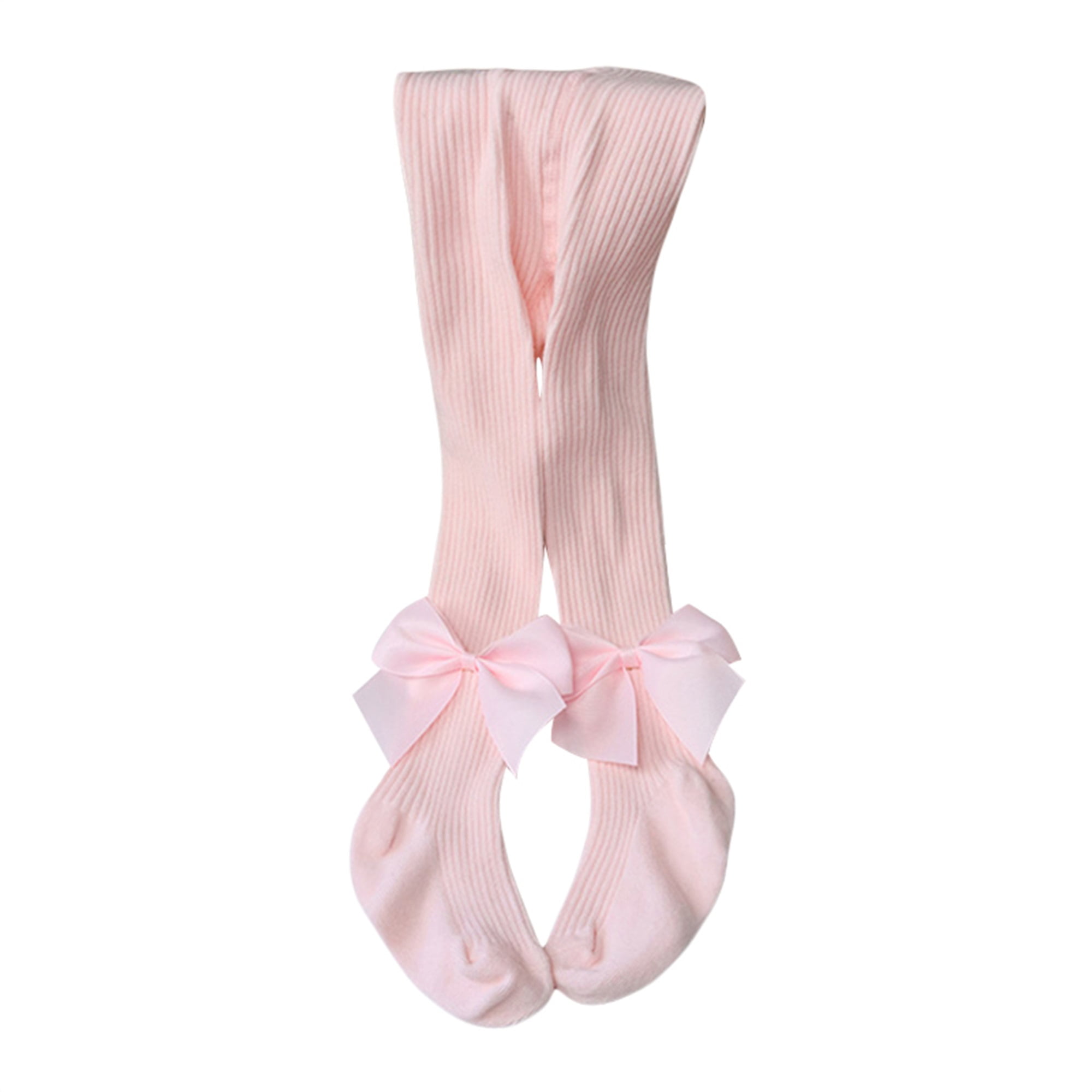 Baby Girl Tights Cute Seamless Pantyhose Ribbed Stockings Footed Leggings with Satin Bow for